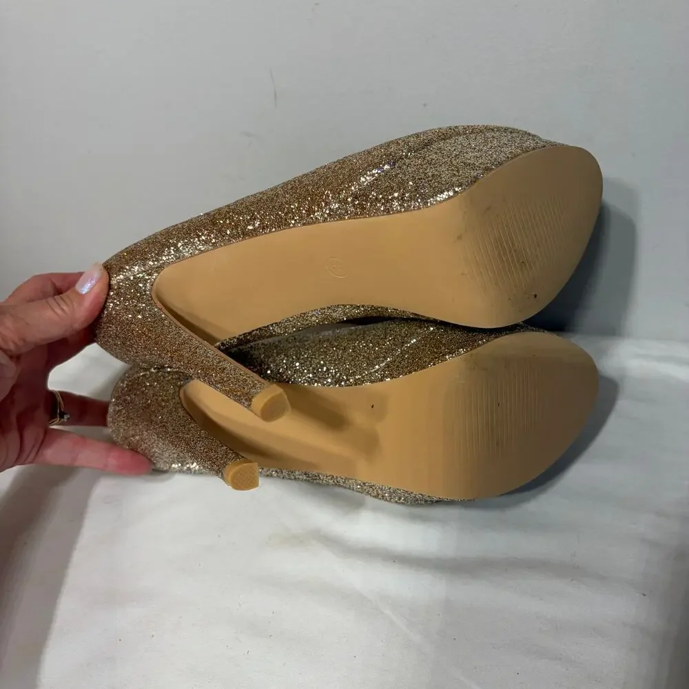 Genshuo Heels Pumps Stiletto Gold Glitter 5.5